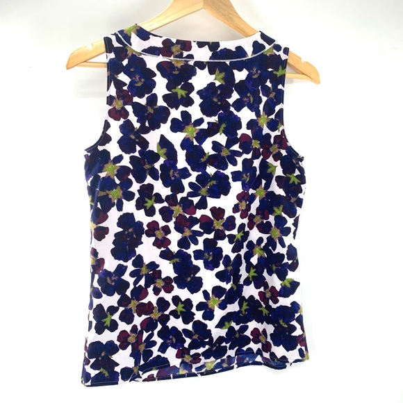 Ann Taylor Womens Tank Top Size XS Blue Floral Stretch Classic career V-neck - Picture 6 of 8
